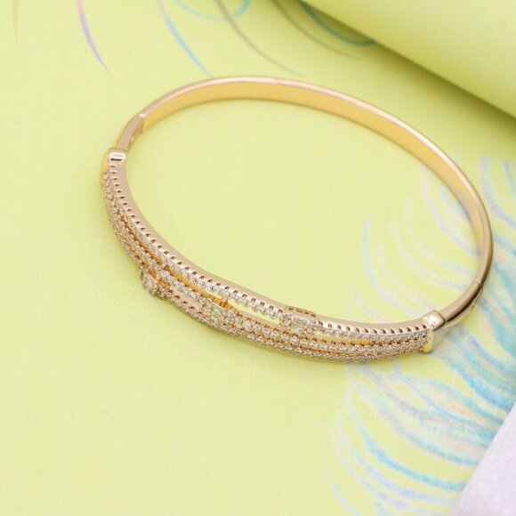 Triple Row Rose Gold Bangle with Sparkling Geometric Accents, XPBL0557 - Picture 3 of 12